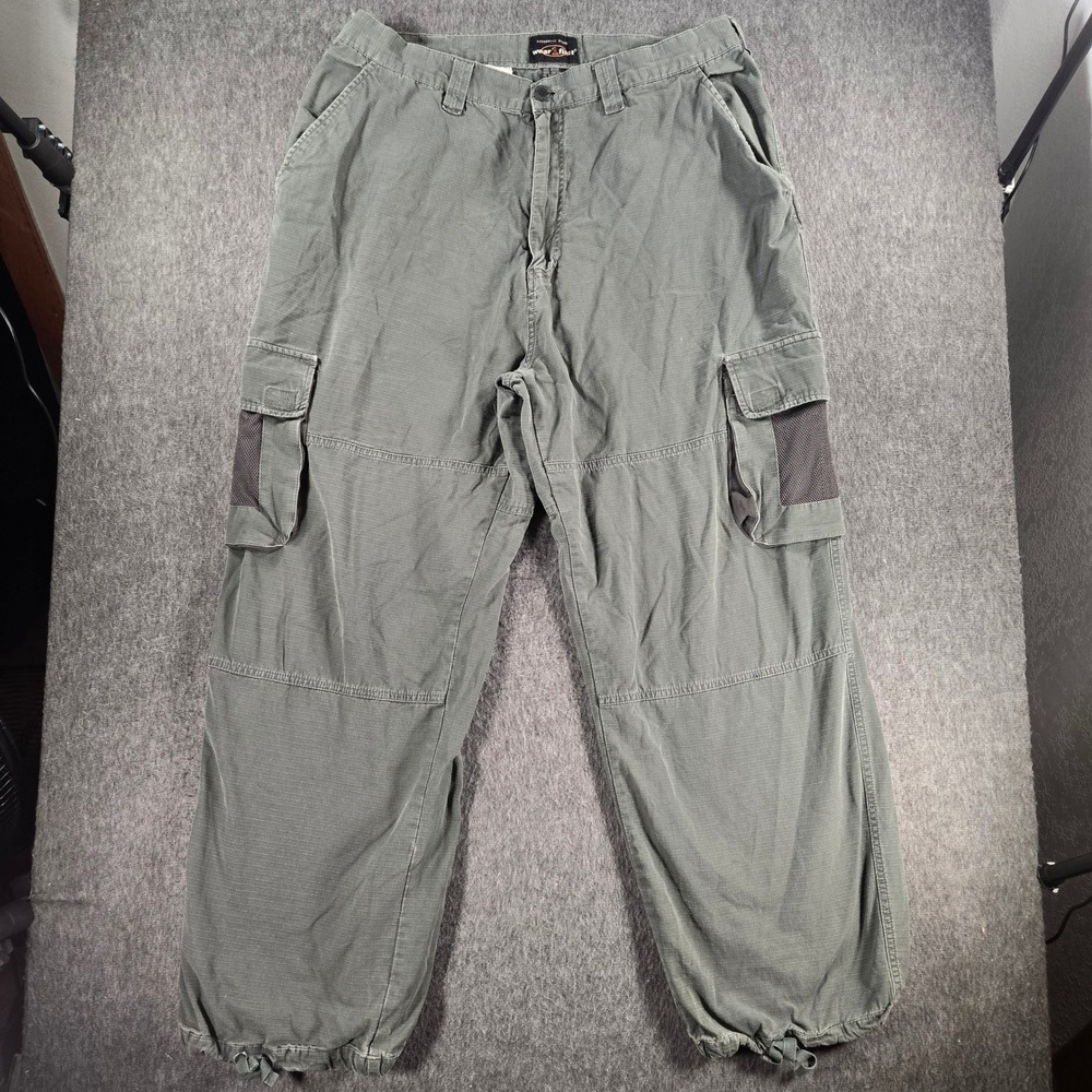 Wear First Cargo Pants Mens 36x30 Green Ripstop Cotton Drawstring Hem Y2K Skate
